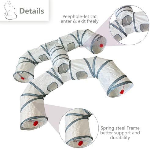 Foldable H-Shaped Cat Tunnel Toy with Interactive Playing Balls - 4 Exits for Cats, Kittens, Rabbits & Small Pets Collapsible Play Tube for Indoor Fun & Exercise