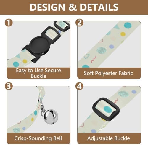 Retro Geometric Shapes Cream Easy to Wear Kitten Collar 2 Pack Collars for Cats