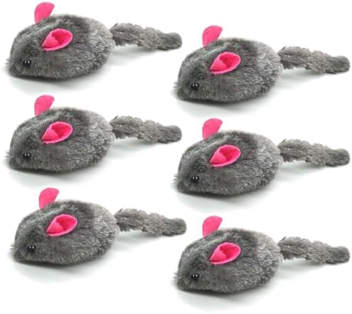 SunGrow Squeaky Plush Mice for Cats, 6 Tug Squeaker Chews for Kittens' Interactive Fun, Hide and Seek Activity, Soft Stuffed Fetch for Ferrets