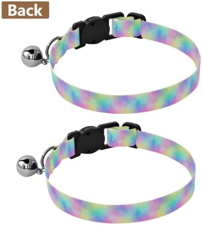 2 Pack Cat Collar Rainbow Swirl Pastel Bell Collar for Small Dogs, Adjustable 10.6 to 17.1 Inches