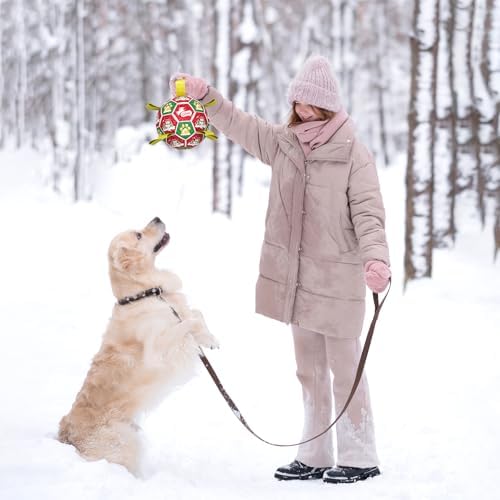 QDAN Christmas Dog Toys: Dog Soccer Ball with Straps for Outdoor Play, Tug of War, Puppy Gifts Durable 8-Inch Dog Balls for Medium Large Dogs