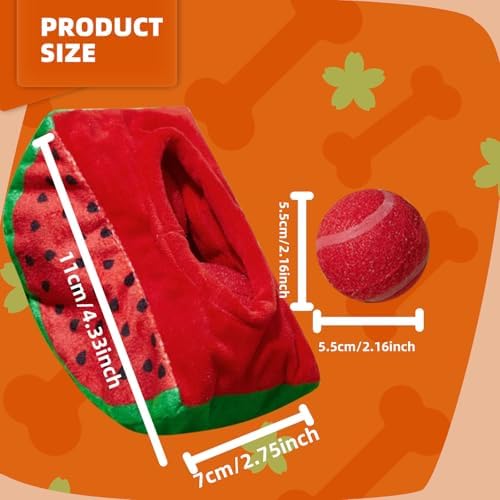 Andiker Dog Squeaky Toy with Plush Crinkle Fabric and Puppy Tennis Balls Inside, Cute Fruit Shapes Creative Dogs Chew Toy Interactive Dog Toys for Indoor Dogs Chasing Chewing Entertaining (Red)