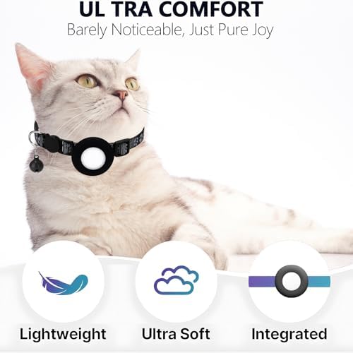 GPS Tracker for Cats, Mini GPS Pet Tracker with Collar, IPX68 Waterproof Cat Trackers Collar,No Monthly Fee,Work with Apple Find My(iOS Only),Smart Trackers for Pets-Black-1