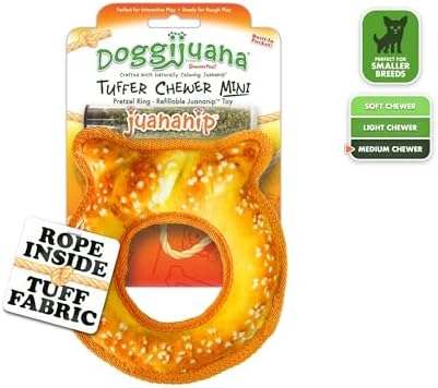 Doggijuana Mini Tuffer Chewer Dog Toy, Pretzel Ring | Squeaky Refillable