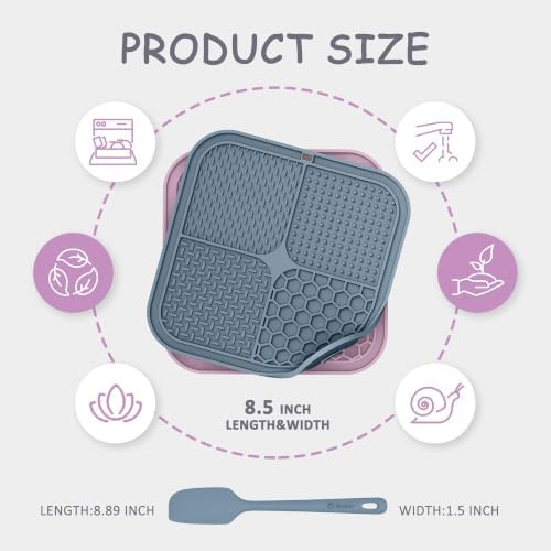 ChefAide 2 Pack Lick Mat for Dogs,Cats,Upgraded 8.5×8.5 inches Licking Mats with Suction Cups,Slow Feeder Licking Pad for Anxiety Relief and Boredom Reducer,Suitable for Dog Training (Purple & Blue)