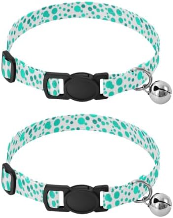 2 Pack Pet Collar Dots Teal Turquoise White Dog Collar with Bell, Adjustable 10.6 to 17.1 Inches
