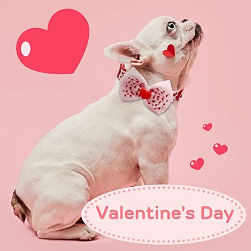 azuza Dog Collar Adjustable Spring Dog Collars with Removable Bowtie & Lovely Pink Heart Pattern for Puppy and Small Dogs