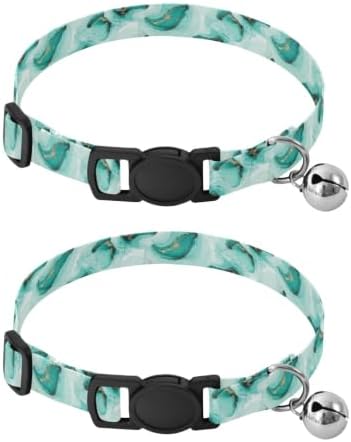 Watercolor Swirls Teal Collar for Cats, 2 Pack Kitten Collar with Bell