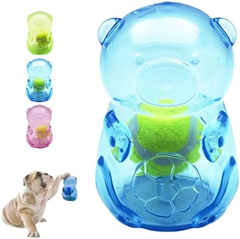 Tough Dog Chew Toy for Small, Medium Breeds Ball in Bottle Strong Rubber Treat Dispensing Toy Cute Interactive Slow Feeder Dog Fetch Toys (Blue)