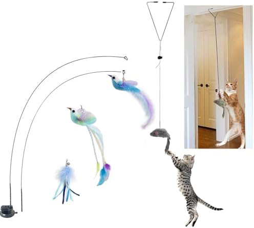 Cat Toys Interactive Hands-Free 8 Pack Cat Toys for Indoor, | Cats Toy Wand Natural Bird Feather,Hanging Door Lure Kitten Toy, Suction Cup Pet Playing,Suction Cup Pet Indoor