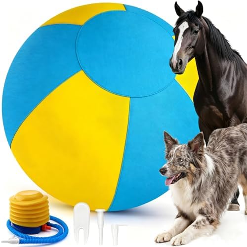 Sheepdog Herding Ball 10/18/22/25 Inch, Heavy-Duty Double-Layer Anti-Burst Tear-Resistant Interactive Dog Toy with Air Pump Washable Cover for Indoor Outdoor Play (Blue + Yellow, 22)