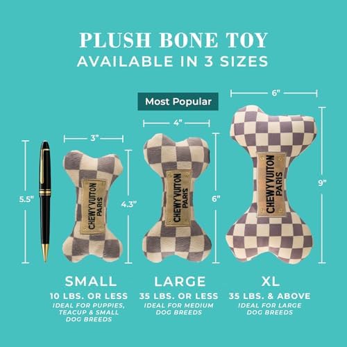 Haute Diggity Dog Chewy Vuiton Bone Plush Dog Toy, Designer Parody Toy