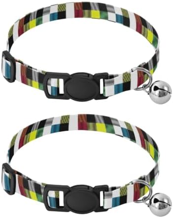 Black White Checkered Dog Collar with Bell 2 Pack Kitten Collars Adjustable 10.6 to 17.1 Inches
