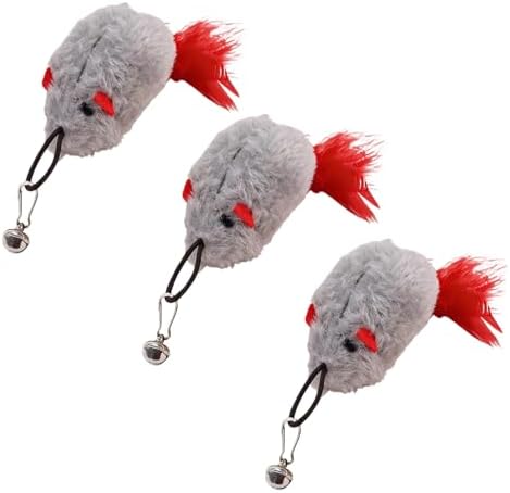 3 Pack Cat Wand Refill Toys Gray Mice with Feather Mice Toy for Cats Cat Feather Toy Refill Wand Attachment Interactive Refills for Feline Play
