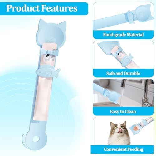 Cat Treat Spoon Squeeze,3 PCS Cat Strip Feeder Spoon,Easy Feeding Spoon for Licky Treats,Multi-Function Cats Treat Feeder,Cat Food Spoon