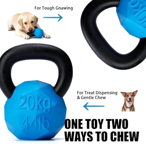 MECOOL Indestructible Dog Toy for Aggressive Chewers - Heavy Duty Chew Ring with Durable Nylon and Treat Dispenser Rubber Base, Interactive Food Puzzle Dog Chew Toy,Large Blue