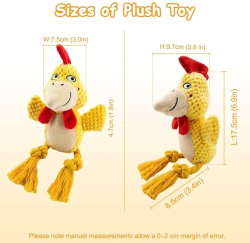 Plush Squeaky Knot Dog Toys, Interactive Chew Toys (Yellow Chicken)