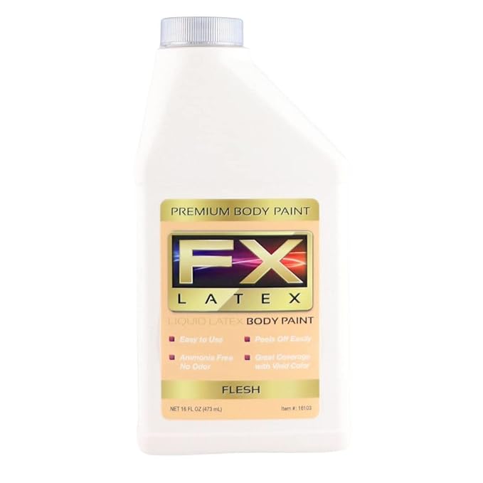 Liquid Latex - Face and Body Paint, Ammonia Free, Easy On and Off, Cosplay Makeup, Create Professional Monster, Zombie Arts 16 Oz (Flesh)