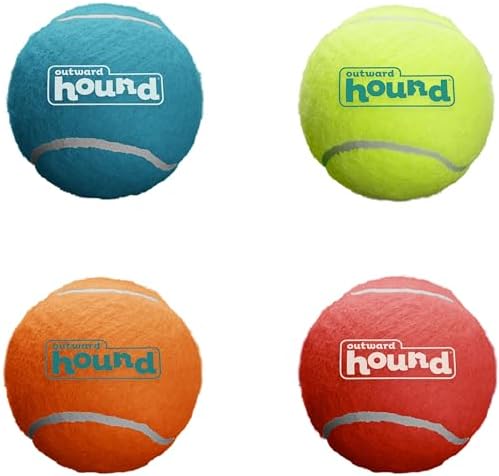 Outward Hound Squeaker Ballz Tennis Ball Dog Toy, Small, 2", 4‑Pack | Squeaks & Bounces, Bright Colors, Interactive Fetch & Training, Indoor Outdoor, Moderate Chewers, Small Dogs (Under 25 lbs)