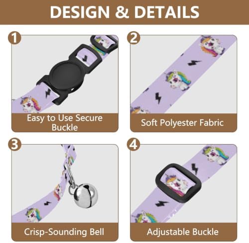 Cute Unicorns Rainbow Adjustable Pet Collar, 2 Pack Cat Bell Collar