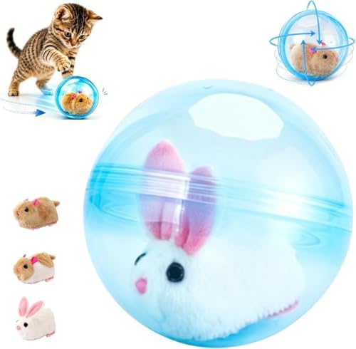Self-Rolling Interactive Cat Ball, 360 Rolling Spin Moving Cat Ball, Auto Moving Pet Toy for Indoor Cats (Blue, Rabbit)