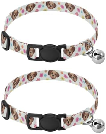 Cute Brown Dog Colorful Floral Easy to Clean Puppy Collar 2 Pack for Kitten