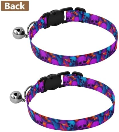 Neon Skull Colorful Collar with Bell for Dog Puppy 2 Pack Kitten Collar Adjustable 10.6 to 17.1 Inches
