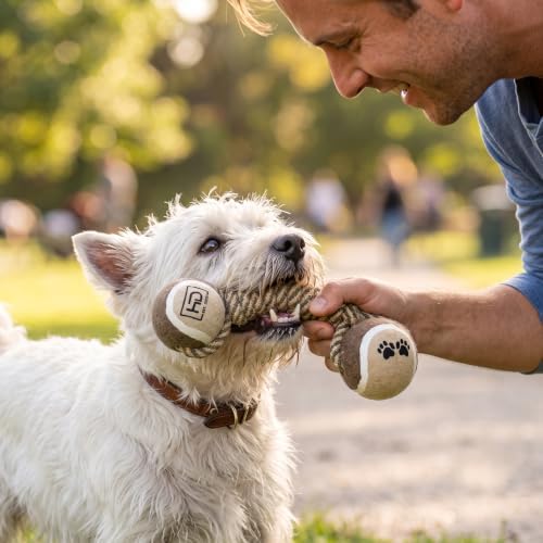 Tennis Ball Rope Toy for Dogs, 2-in-1 Fetch & Tug Chew Toy, Tug of War Toy