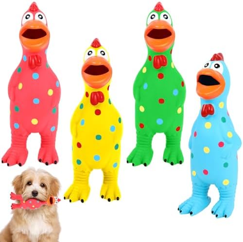Silung 4 Pack Squeaky Rubber Chicken Dog Toys 8.6" Latex Chew Toys Gifts