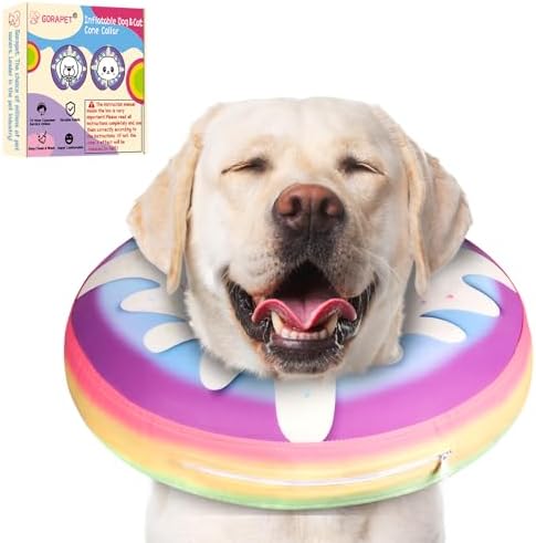 Inflatable Dog Cone Collar Alternative After Surgery, Donut Soft Neck Cone for Husky Border Collie Large Dogs, etc, Protective Comfortable E Collar Recovery Cone Not Block Vision