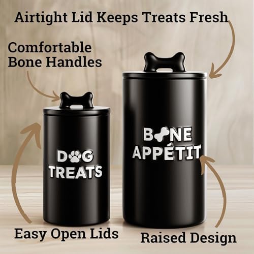 Ceramic Dog Treat Container Airtight Set of 2, 10x5 in & 7x4 in, 11 Cups