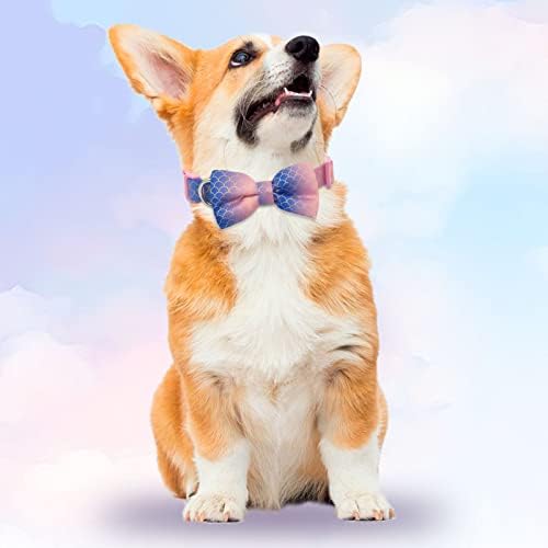 azuza Bowtie Dog Collar Mermaid, Soft & Comfy Dog Collar with Removable Bow Gradient Color Size Adjustable Dog Collars for Puppy and Small Dogs