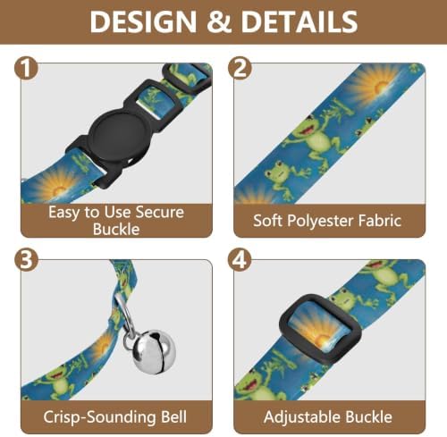 2 Pack Pet Collars Green Frogs Eyes Limbs Kitten Collar with Bell, Adjustable 10.6 to 17.1 Inches