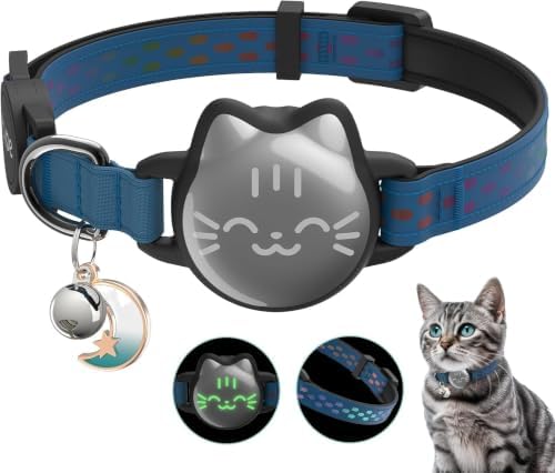 AirTag Cat Collar, Reflective Breakaway Collar, Hidden Holder with Bell | Compatible with Apple AirTag 1st & 2nd Gen, Lightweight Water-Resistant Strap for Cats, AirTag Not Included