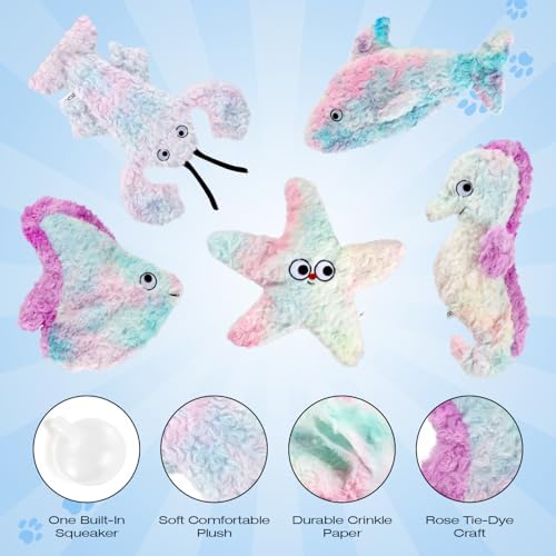 Sedioso Dog Toys Pack, Durable Unstuffed Animal Dog Chew Toy, Large Soft Plush Dogs Toys Set, Dog Squeaky Toy for Small, Middle, Large Breed(5-Pack, Ocean Animals)
