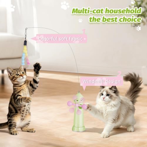 Hands-Free Suction Cup Cat Toy, Interactive Wand Teaser with Windmill Spinner, 2-in-1 Cat Toy for Boredom Relief & Indoor Play
