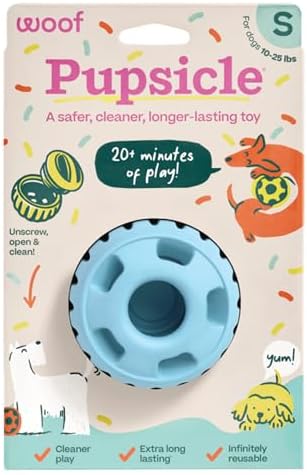 WOOF Pupsicle Interactive Dog Ball Toy for Dogs Small 10-25 lbs - Blue | Long-lasting enrichment toy for small dogs, easy-fill design, low-mess play, made of natural rubber, easy to clean