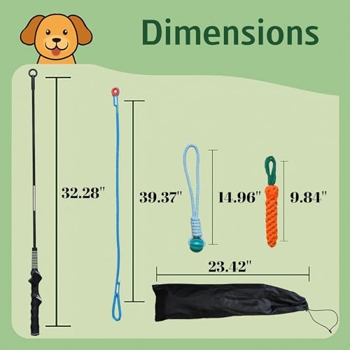 Flirt Pole for Dogs, Tether Tug Outdoor Dog Toy, Interactive Toys for Large Breed & Puppies, Agility Training Equipment, Durable Rope Toy with Chew Ball, Exercise & Training Tool