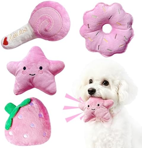 Small Dog Toys, Pink Puppy Toys, 4 Packs Dog Chew Toys for Fun