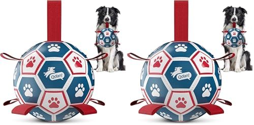 QDAN Dog Balls, World Cup Soccer Ball with Straps, Durable Herding Balls for Small Medium Pet, Puppy Birthday Gifts, Dog Water Toy, Pet Toys Puppy Ball (6 Inch) (Pack of 2)