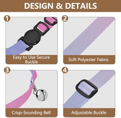 2 Pack Small Dog Collar Purple Pink Gradient Small Dog Collar with Bell, Adjustable 10.6 to 17.1 Inches