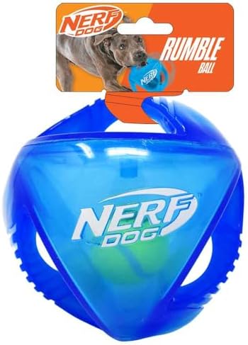 Nerf Dog 5.5in Translucent TPR Rumble Ball with Tri-Twist Handles -Blue