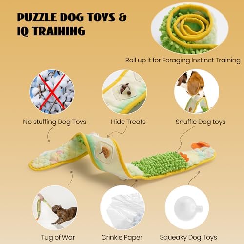 Nocciola EEL Squeaky Dog Toy, Tough No Stuffing Toy for Tug of War, Puppy Interactive Puzzle Fun to Keep Them Busy, Cognitive Crinkle Dog Toy for Large Medium Small Breed, Blue&Yellow