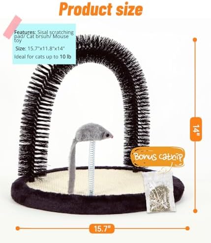 Happi N Pets Large Cat Self Groomer, Heavy Woven Sisal Pad with Mouse Toy