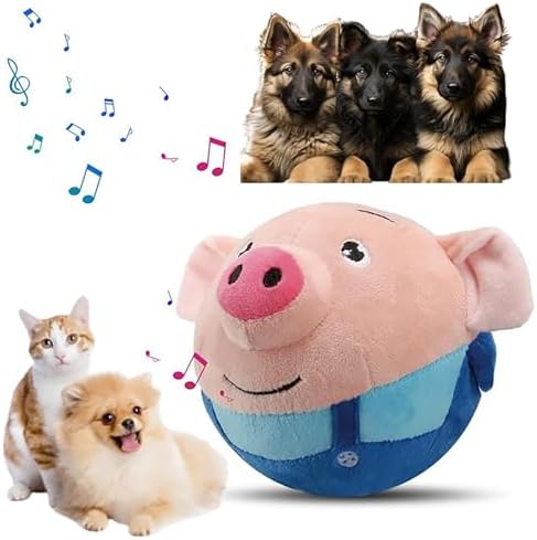 Active Moving Pet Plush Toy, 2026 Interactive Dog Toys Talking Moving Dog Ball Toy Washable Cartoon Pig Plush Sound Electronic Herding Ball for Dogs Shake Bounce Boredom Toys (Blue Pig)