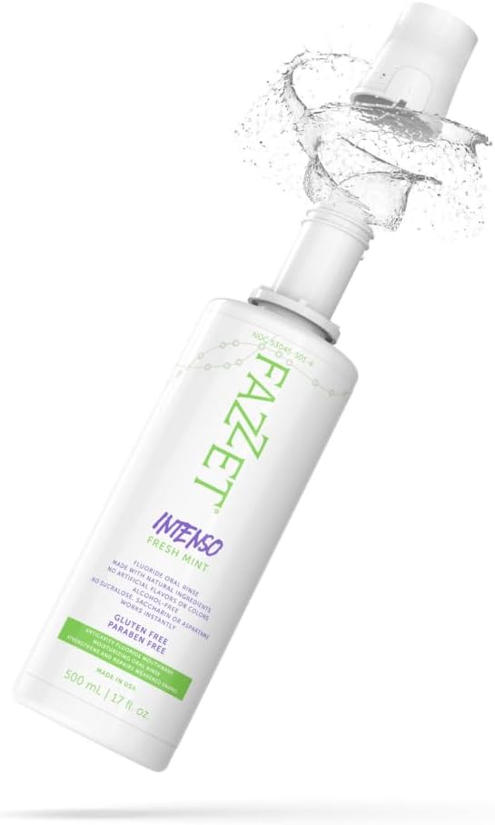 FAZZET Intenso Fluoride Oral Rinse – Soothe Tonsils, Combat Bad Breath – Alcohol, Gluten, and Paraben Free Mouthwash – Fresh Mint Flavor