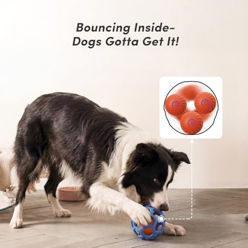 Unique Interactive Dog Toy with Ball-in-Ball Design, 4X Durable Rubber Outer Shell & Inner Smart Automatic Bouncing Ball to Keep Them Busy, Fetch & Puzzle Toys for Medium, Large High Energy Dogs