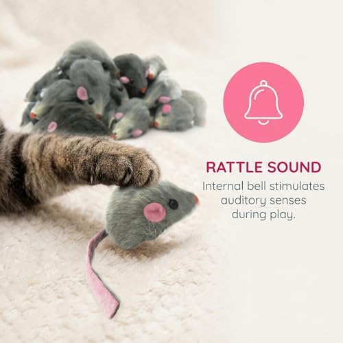 5Pcs Gray Fur Rattle Mouse Cat, Interactive Pet Play Mice, Animal for Cats, Pet Supplies