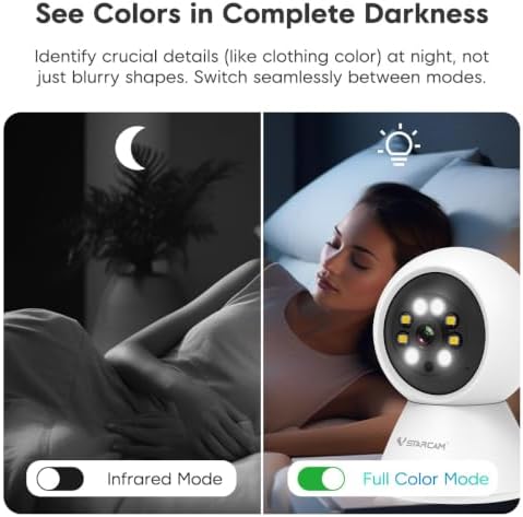 VSTARCAM 3MP 2K Indoor Security Camera, 2.4GHz WiFi Pet Camera with 355° Pan 60° Tilt, Human Detection, Color Night Vision, 2-Way Audio, App Alerts, 24/7 Recording, Cloud & microSD Storage