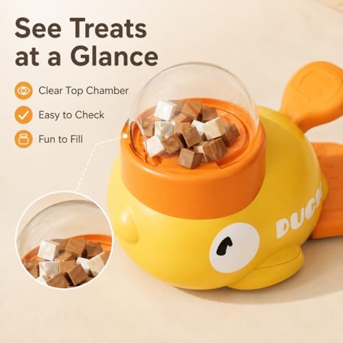 Interactive fuzzibud cat Treat Toy & Duck Treat Dispenser for Dogs - Slow Feeder cat Feeder Puzzle for Boredom Relief, Puzzle Toy with 3 Lids (Little Yellow Duck Food Spiller)